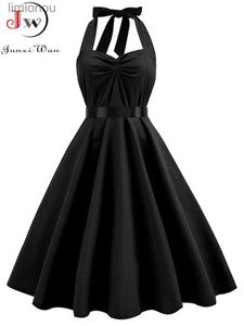 Urban Sexy Dresses Sexy Halter Party Dress Women Summer Backless Vintage Dresses Retro Rockabilly Swing Robe Femme Elegant Midi Sundress 240223