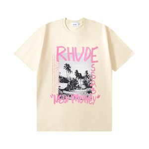 Mens Rhude t Shirt Designer Graphic Tee Solid Color Printing Eisure Vacation Tess Casual Fashion Short Sleeve High Quality Women Round Neck Tshirts Us Size