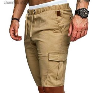 Men's Shorts Hot Mens Summer Casual Shorts Solid Color Pocket Gym Sport Running Workout Cargo Jogger Trousers Black Navy Blue Khaki T240223
