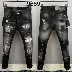 Designer 9859 Tipo 2023d2 Pantaloni in denim da uomo alla moda con buco rotto Personalità quadratica Jeans a gamba dritta piccola