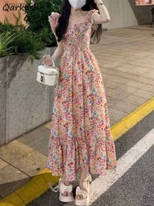 Urban Sexy Dresses Floral Dress Women Vintage Estetic Flying Sleeve Bodycone A-Line Harajuku Vacation Temper High midje Vestidos Designer Leisure 240223