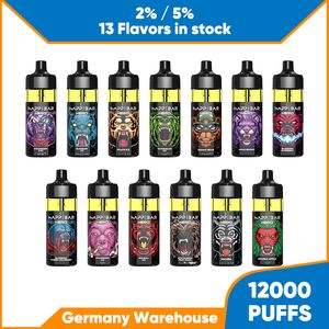 EU Hot Sell Einweg-Vape-Stift 12.000 Puffs E-Zigarette 2% 5% Nic Mesh Coil Vorgefüllter Verdampfer 12k Puffs Bar 16 ml Kapazität 16 ml Eliquid Aromatisierte Einweg-E-Zigarette