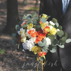 結婚式の花Eillyrosia BouquetレモンオレンジホワイトホールディーフラワーブライドカントリーセレモニーPOSデコレーション人工