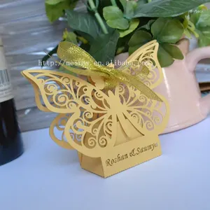 Papel de embrulho Decorações personalizadas de borboletas douradas!Caixa de doces de casamento em papel pérola lembrancinha de festa para bebê