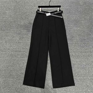 Luxury Women Pants Black Straight Leg Trousers with Belt Casual Women Pants