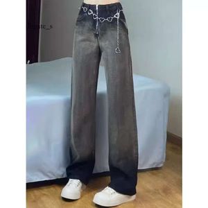 Smoky Gray American Wide Leg Jeans for Women, Loose Fitting and Slimming Waisted 2023 New Autumn Drape High Street Mop Pants