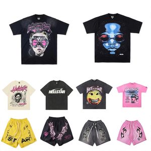 Hellstar Mens T Shirt Designer Summer Short Sleeve Tshirts Shorts Graffiti TEE Drukuj luźne bluza z kapturem High Street Fash