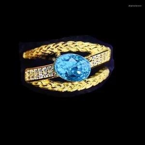 Cluster Rings Natural Real Blue Topaz Ring Oval Luxury Style Per Jewelry 5 7mm 1.1ct Gemstone 925 Sterling Silver Fine J23952