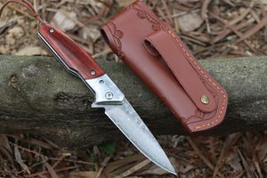 Promocja A2250 Flipper Składanie noża VG10 Damascus stalowe ostrze Rosewood ze stalową klamką głowicą Łożyska do piłki zewnętrznej Szybkie noże z otwartymi folderami