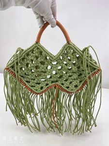 Spring and summer hard woven straw bags, hand woven wax rope hollow bags, fashionable women's bags