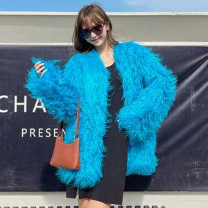 Fur Luxury Women Winter Long Faux Mink Fur Coat Candy Color Long sleeve Fluffy Faux Sheep Fur Jacket Cardigan Black Pink Trench Tops