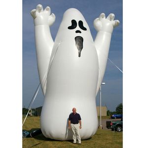 atacado 8mH (25 pés) com ventilador gigante branco inflável fantasma de Halloween fora do ar assustador personagem soprado para decoração de festival