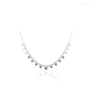 Anhänger ZOCA Mode 925 Sterling Silber Herzförmige Rosa Kristall CZ Quaste Charme Halskette Valentinstag Geschenk Hochzeit Schmuck