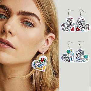 Dangle Earrings 2024チャームハートサイエンス教師PUレザードロップイヤリングパーティージュエリーデコレーション卸売