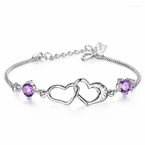 Charmarmband Vackra armband för kvinnor Vit Purple Crystal Fashion Heartkedja Kvinnliga gåvor Partihandel 2024