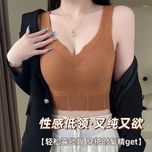 Camisoles & Tanks Wool Warm Underwear With Chest Pad Outer Wear Wear-Free Bra Heating Sexy V-neck Heat Storage Close-Fitting Thermal Vest