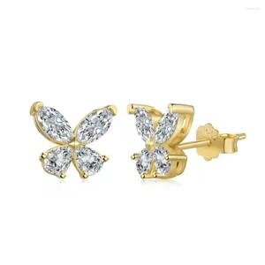 Stud Earrings S925 Silver Butterfly Women Olive Diamond Female Shiny 5A Zircon Advanced Design Luxury Jewelry Girl Gift