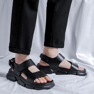 Summer Sandals Mens Leather Genuine Open-toed Slippers Fashion Trend Beach Shoes Thick Soled Anti-slip Wearable 54125