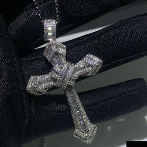 Anhänger Halsketten Choucong Luxus Schmuck 925 Sterling Sier Pave Weiß Topas CZ Diamant Edelsteine Kreuz Hochzeit Frauen Halskette Für M Dhlz6