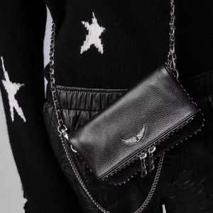 2024 Zadig Voltaire Chains Bags Designer Wings Diamond-Ironing Woman Bag Women Sholend Rivet Handbag Crossbody Purse Leather Cross Body Chainハンドバッグ