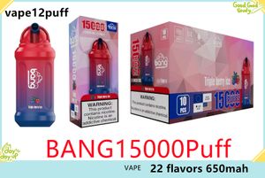 Original BANG 15000puff Einweg-Wasserflasche in Vape-Form, wiederaufladbar – C-Typ, 23 ml E-Liquid-Kapazität, Nikotingehalt 0 % 2 % 3 % 5 %. 15K-Mesh-Spulenbatterie 650 mAh