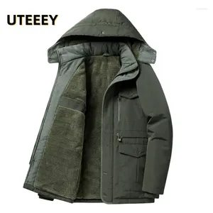 Men's Jackets UETEEY Winter Warm Inner Fleece Jacket For Men Thick Hooded Windproof Outdoor Casual Vintage Parkas Loose Safari Style Coat