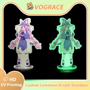 Chains Vograce Custom Luminous Acrylic Standees Personalized Logo Pet Photo Glow In The Dark Stand Customized Anime Cartoon Standing