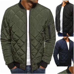 Men'S Jackets Designer Mens Solid Jackets Casual Lightweight Cotton-Padded Baseball Coats Male Warm Zipper Bomber Slim Clothing Autumn Otzgi