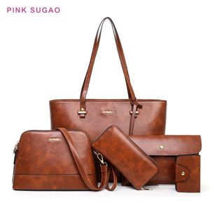 Pink Sugao Women Tote Bag Designer Shoudler Handväskor 5st Set Pu Leather Handbag Lady Shopping Påsar med plånbok Nytt mode BHP2662