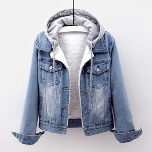 Damenjacken Winterjacke abnehmbarer Hutklappen Taschen Thermals Plus Size Denim Lady Coat für die Schule