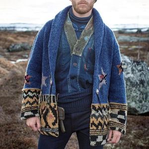 Maglioni da uomo Giacca maglione da uomo Autunno e inverno Stile etnico Jacquard Bavero Totem popolare di media lunghezza Cappotto retrò elegante moda casual