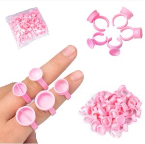 Accesories 500pcs Pembe Dövme Mürekkep Tutucu Tek Kullanımlık Parmak Kalıcı Makyaj Mikroblding Pigment Yüzük Kupası S/M/L