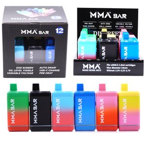 MMA BAR Box Mod Аккумулятор Перезаряжаемый с экраном Переменное напряжение 650 мАч Батареи для предварительного нагрева VV 510 Резьба для толстого масляного картриджа 0,5 0,8 1,0 мл Бак-распылитель