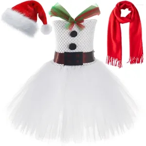 Flickaklänningar White Snowman Christmas Costumes For Girls Xmas Party Gift Kids Year Outfit Princess Ballet Tutus With Hat Scarf