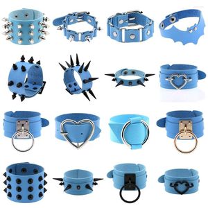 Link Pulseiras Coração Azul Punk Pu Couro Para Mulheres 80s Rebite Stud Cuff Bangle Homens Jóias Ajustáveis