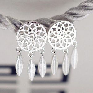 Orecchini a bottone Retro Jewerly Fashion Vintage 925 Sterling Silver Round Leaf Design Orecchino per donna all'ingrosso