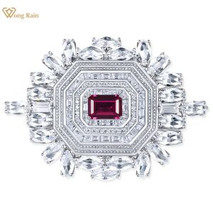 Biżuteria Wong Rain 925 Sterling Sliver Emerald Cut 1ct Ruby Sapphire High Carbon Diamond Klejnot broszki broszki w zawieszki biżuteria