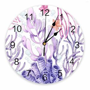 Wanduhren Ocean Bottom Coral Starfish Aquarell gedruckte Uhr moderne stille Wohnzimmer Home Decor hängende Uhr