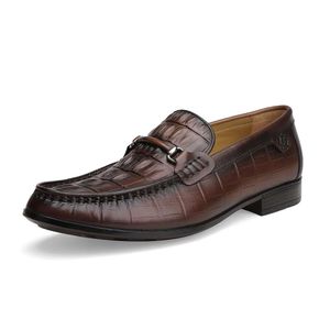 Men's High-end Leather Formal Shoes, Black Fashionable Crocodile Print Business One Foot Loafers, Suitable for Men