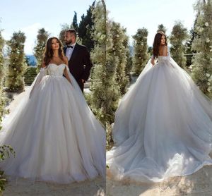 .Gorgous Abiti da sposa in tulle di pizzo arabo saudita Elgegant con spalle scoperte Appliques Puffy Tulle Abiti da sposa lunghi Robe de mariage Abiti di maternità taglie forti