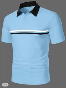 Polos masculinos 2024 verão homem de manga curta camisa polo lapela casual listra minimalista roupas masculinas moda topo S-3XL