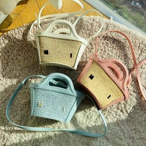 Designer bag luxury women's handbag vacation style woven embroidered logo cowhide bucket bag single shoulder bag crossbody bag compact beach bag