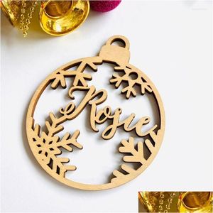 Altri articoli per feste per eventi Decorazioni annuali fai da te Palline di Natale in legno personalizzate Ornamenti personalizzati Nomi tagliati al laser Etichette regalo Drop Deli Dh32W