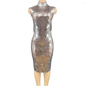 Stage Wear Specchio Cheongsam cinese Tubino Attraente Donna Party Prom Abito formale Nightclub DJ Catwalk Show Costume