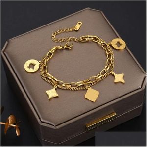 Charme pulseiras snap up designer bangle quatro folhas trevo elegante moda 18k ouro ágata shell cadeia festa de aniversário presente perfeito drop dh3y5