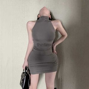 Vestidos casuais básicos sexy menina quente meia alta pescoço vestido sem mangas dentro de malha mulheres cintura apertada pacote hip mini qualidade frete grátis yq240223