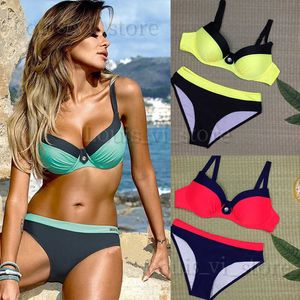 أبحاث السباحة النسائية الجديدة و Masters Clothing Sexy Womens Split Super Support Agnisting Coll Color Button Butto Swimsuit T240222