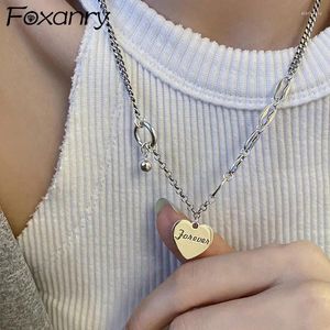 Chains FOXANRY Silver Color Unique Chain Necklace INS Fashion Hip Hop Vintage Simple Letter LOVE Heart Party Jewelry Lover Gifts