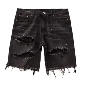 Men's Jeans Men Denim Shorts Summer Distressed Stylish Button Multi Pockets Ripped Holes Knee Length For Korean