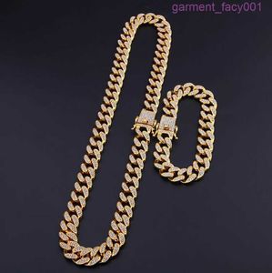 13mm Cuban Link Chains Necklace and bracelet Set Fashion Hiphop Jewelry Rhinestones Iced Out Necklaces For Men